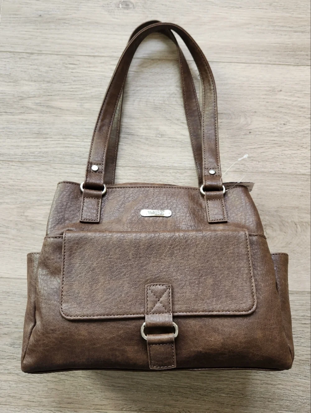 MultiSac Brown Nia Large Shopper Shoulder Purse Bag Faux Leather Nwt - Picture 1 of 15